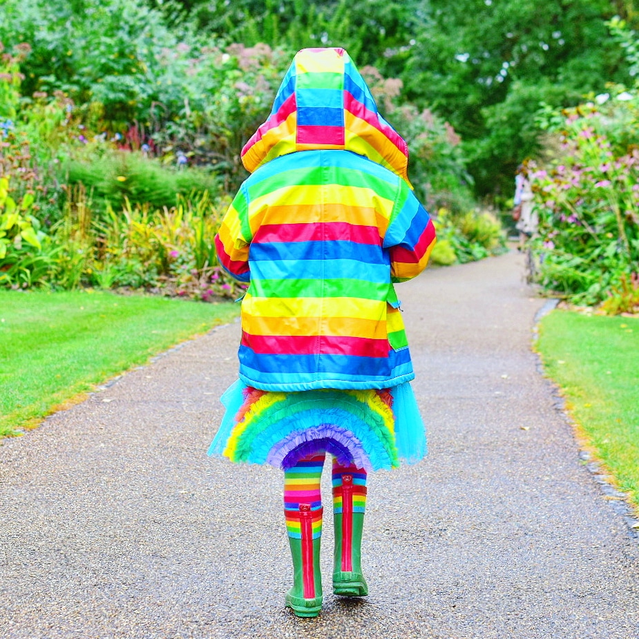 girl in rainbow outfit