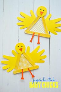 Lolly stick baby chick colourful Easter crafts