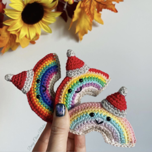 crochet rainbow Christmas decorations