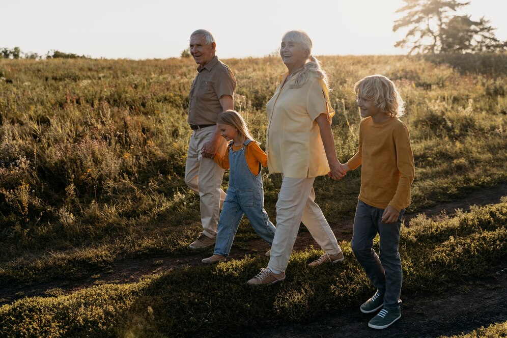 grandparents with their grandchildren