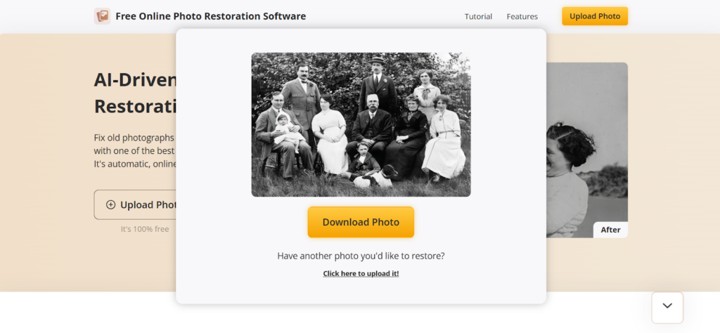 screenshot of AI photo restoring software